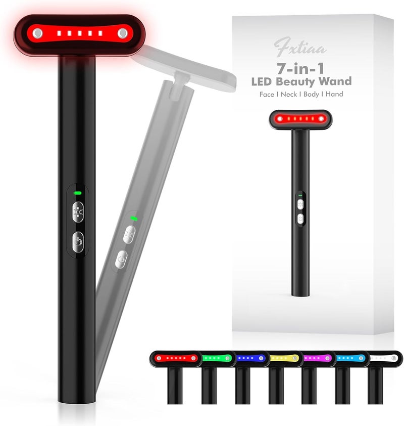 Fxtiaa Led-Light-Therapy, 7 Color Face Skincare Wand with Facial Massager LED Face Skin Rejuvenation for Face & Neck & Eye Skincare Equipment Red Light Wand - Image 1